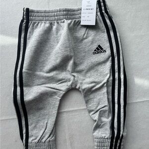 Adidas Kids Light Gray Joggers with Black Stripes
